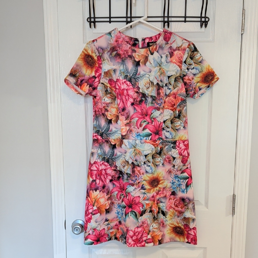 Vibrant Multi-Color Floral Short Sleeve Dress Size large